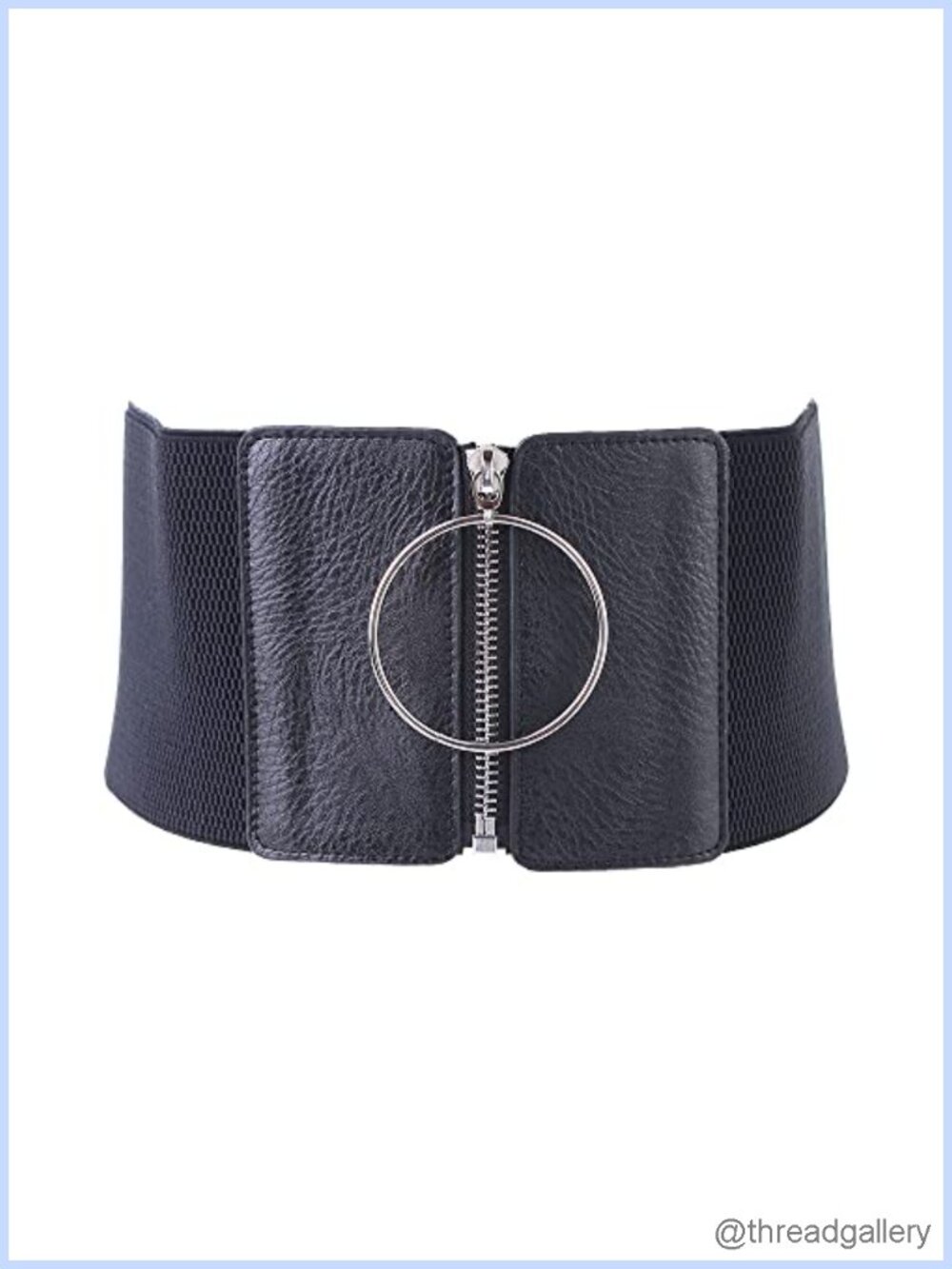 Women Zipper Elastic Belt Metal Circular PU Leather Wide Waistband Corset Dress